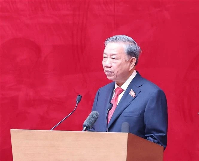 苏林总书记发表讲话。图自越通社