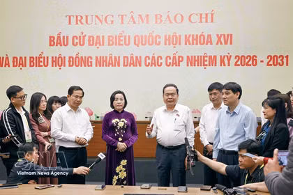 陈青敏走访选举新闻中心。图自越通社