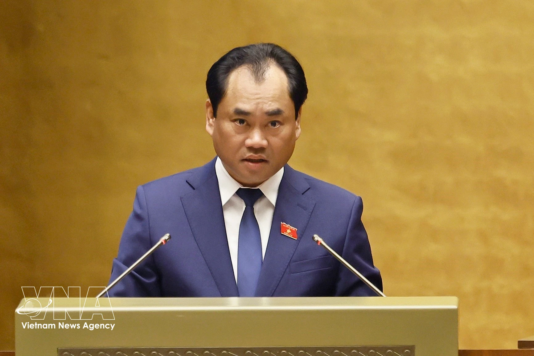 越南农业与环境部长郑越雄作了有关2024年《土地法》修改政策方向的呈文。图自越通社