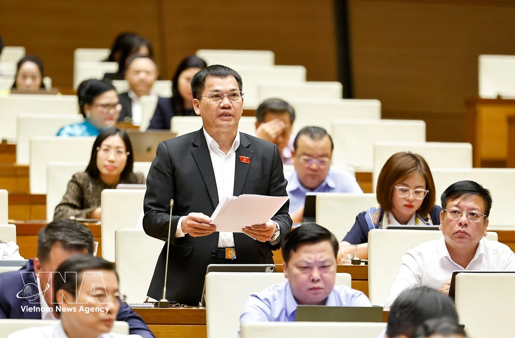 林同省代表杨克梅发表意见。图自越通社